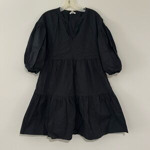 Sundry 100% cotton tiered black midi dress with balloon sleeves